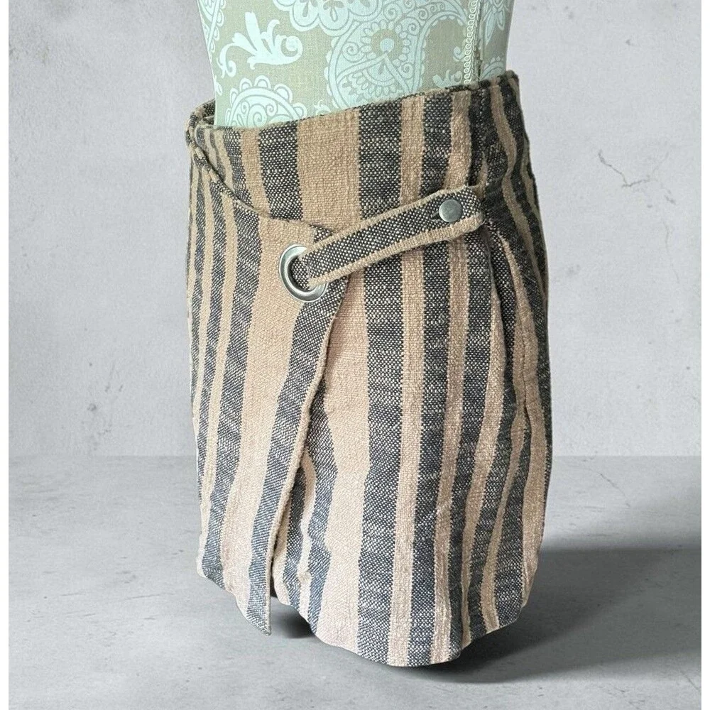 Free People Wrap Mini Skirt M Brown Stripe Asymmetrical Boho Cottage Festival